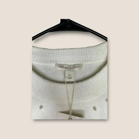 Chelsea & Violet NWT Antique White Faux Pearl Sweater Size XL - Picture 5 of 7